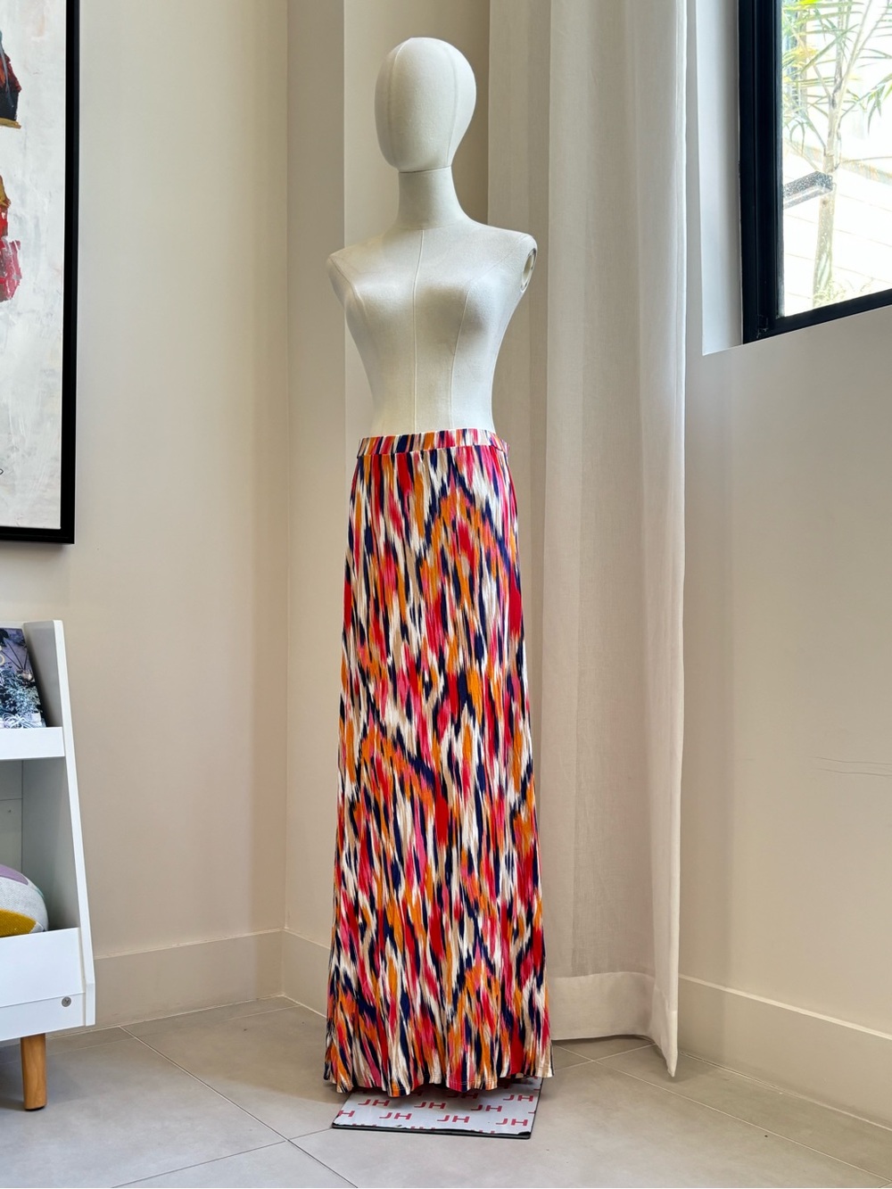 Joan Vass Multicolor Ikat-Style Maxi Skirt